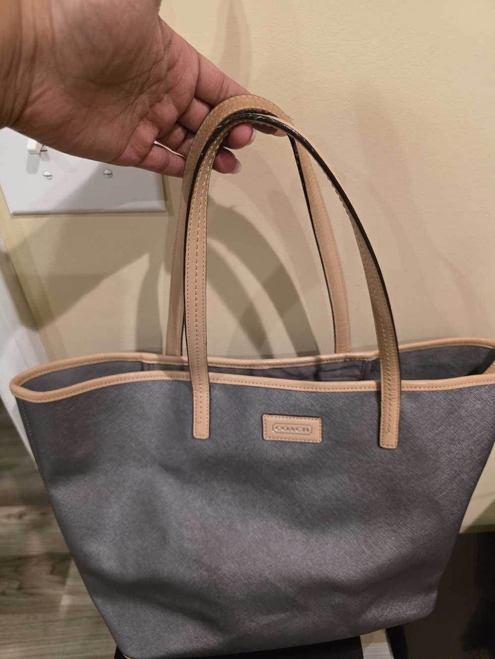 Coach Park Metro Gray Tote Bag with Tan Trim